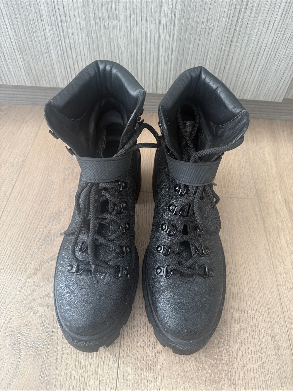 Moncler Black Textured Lug Heel Combat Boots